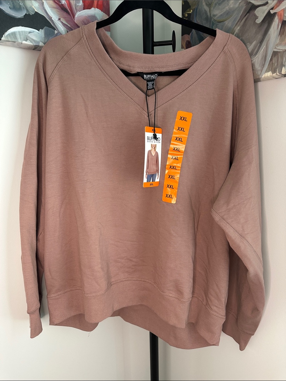 Buffalo David Bitton Taupe Rose V-Neck Women's Sweater